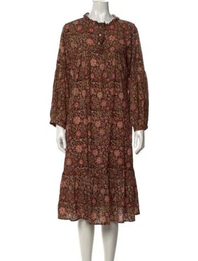 Pre-owned Matta Floral Print Midi Length Dress In Brown