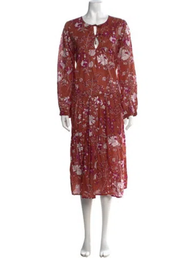 Pre-owned Matta Floral Print Midi Length Dress In Brown