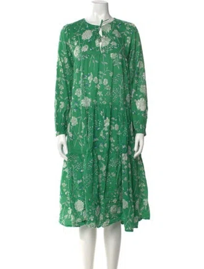 Pre-owned Matta Floral Print Midi Length Dress In Green