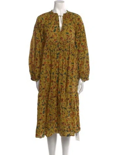 Pre-owned Matta Floral Print Midi Length Dress In Green