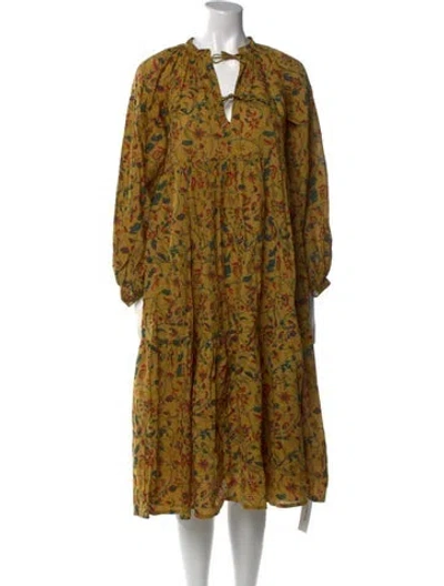 Pre-owned Matta Floral Print Midi Length Dress In Green