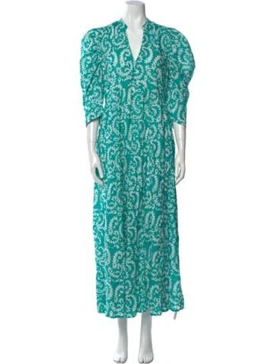 Pre-owned Matta Floral Print Midi Length Dress In Green