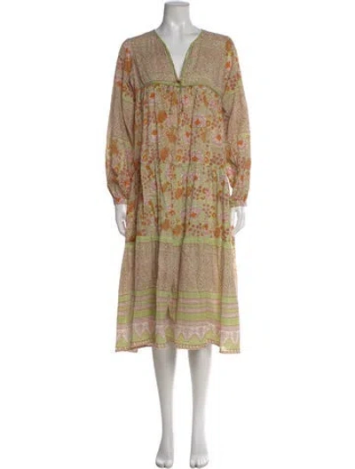 Pre-owned Matta Floral Print Midi Length Dress In Green