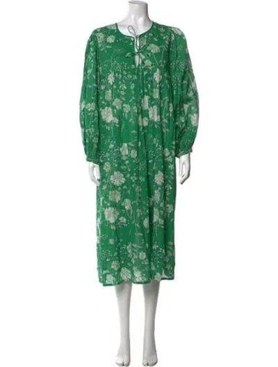 Pre-owned Matta Floral Print Midi Length Dress In Green
