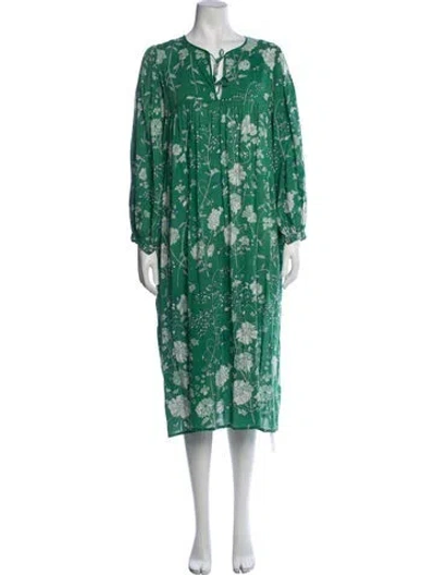 Pre-owned Matta Floral Print Midi Length Dress In Green