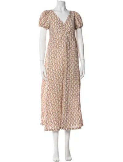 Pre-owned Matta Floral Print Midi Length Dress In Neutrals