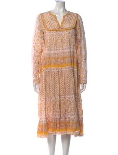 Pre-owned Matta Floral Print Midi Length Dress In Neutrals/yellow