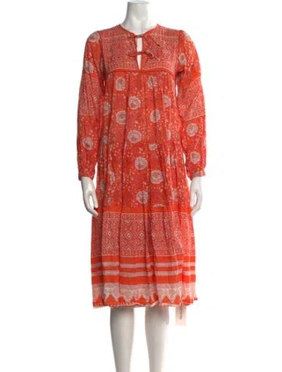 Pre-owned Matta Floral Print Midi Length Dress In Orange