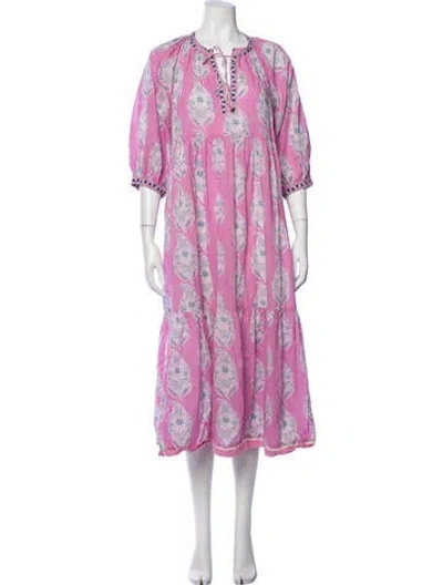 Pre-owned Matta Floral Print Midi Length Dress In Pink