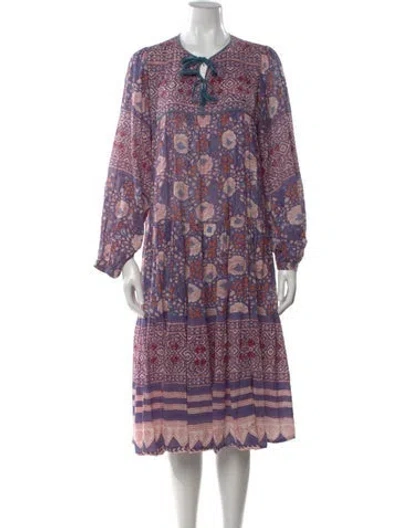 Pre-owned Matta Floral Print Midi Length Dress In Purple