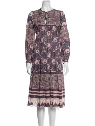 Pre-owned Matta Floral Print Midi Length Dress In Purple