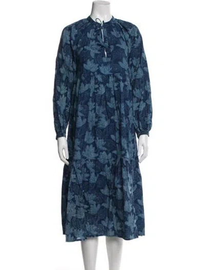 Pre-owned Matta Floral Print Midi Length Dress W/ Tags In Blue