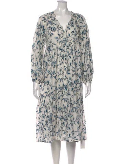 Pre-owned Matta Floral Print Midi Length Dress In White