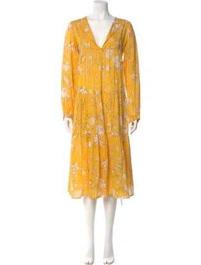 Pre-owned Matta Floral Print Midi Length Dress In Yellow