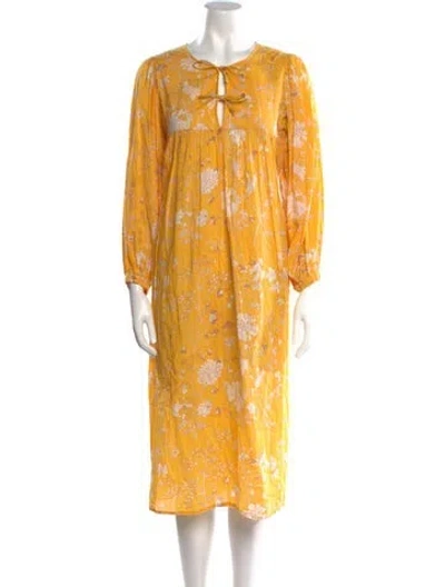 Pre-owned Matta Floral Print Midi Length Dress In Yellow