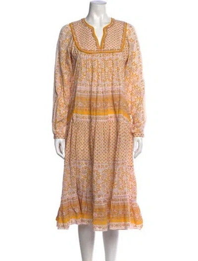 Pre-owned Matta Floral Print Midi Length Dress In Yellow