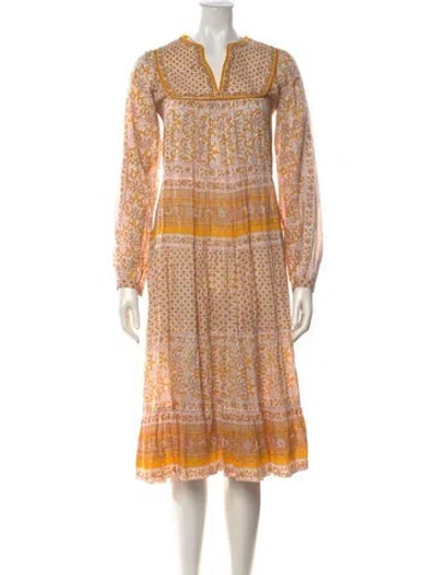 Pre-owned Matta Floral Print Midi Length Dress In Yellow