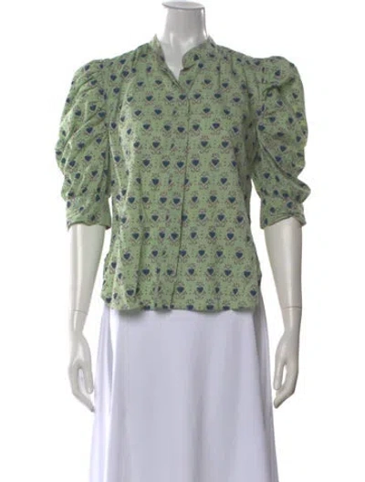 Pre-owned Matta Floral Print Three-quarter Sleeve Blouse In Green