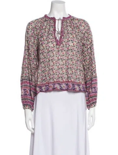 Pre-owned Matta Floral Print Tie Neck Blouse In Pink