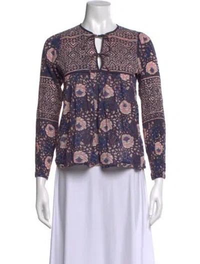 Pre-owned Matta Floral Print Tie Neck Blouse In Purple
