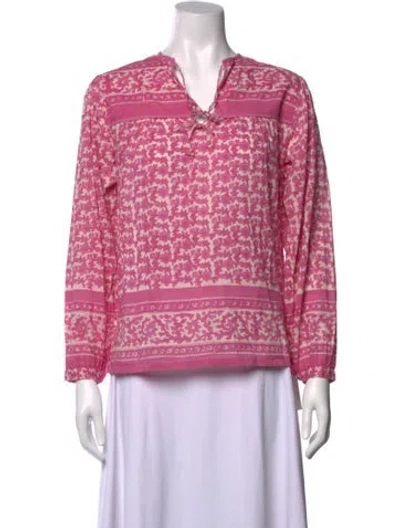 Pre-owned Matta Floral Print Tie Neck Top In Pink