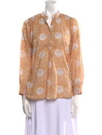Pre-owned Matta Floral Print V-neck Blouse In Orange