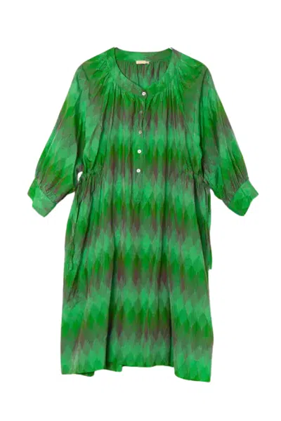 Matta Green Dress In Ikat Print