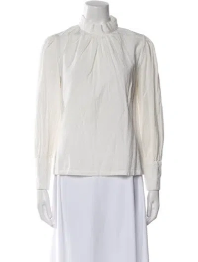 Pre-owned Matta Mock Neck Long Sleeve Blouse In White