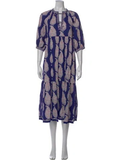 Pre-owned Matta Paisley Print Long Dress In Blue