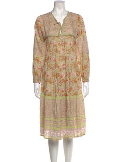 Pre-owned Matta Paisley Print Midi Length Dress In Green