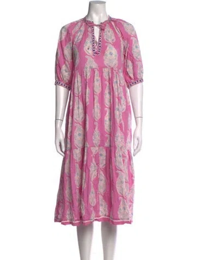 Pre-owned Matta Paisley Print Midi Length Dress In Pink