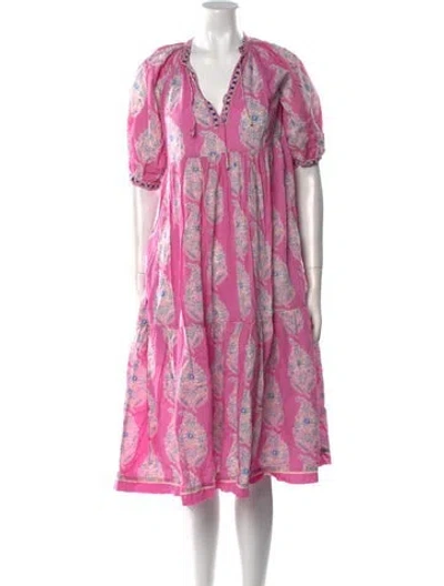 Pre-owned Matta Paisley Print Midi Length Dress In Purple