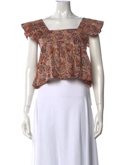 Pre-owned Matta Paisley Print Square Neckline Crop Top In Blue
