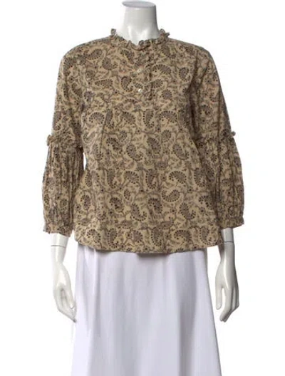 Pre-owned Matta Paisley Print Three-quarter Sleeve Blouse W/ Tags In Neutrals