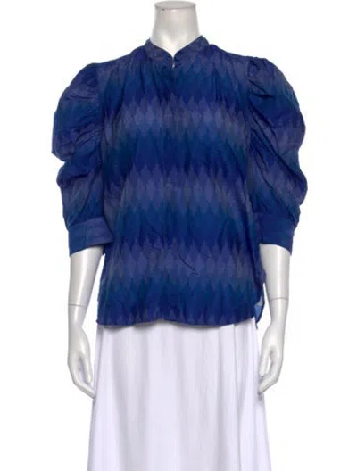 Pre-owned Matta Patterned Three-quarter Sleeve Blouse In Blue
