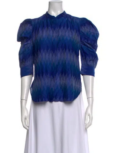 Pre-owned Matta Patterned Three-quarter Sleeve Blouse In Blue