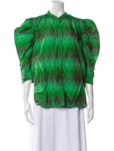 Pre-owned Matta Patterned Three-quarter Sleeve Blouse In Green