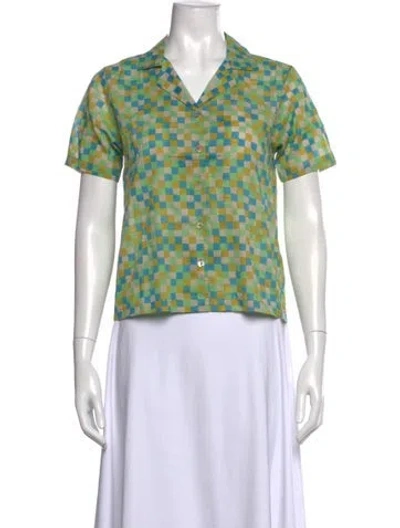Pre-owned Matta Patterned V-neck Top In Green
