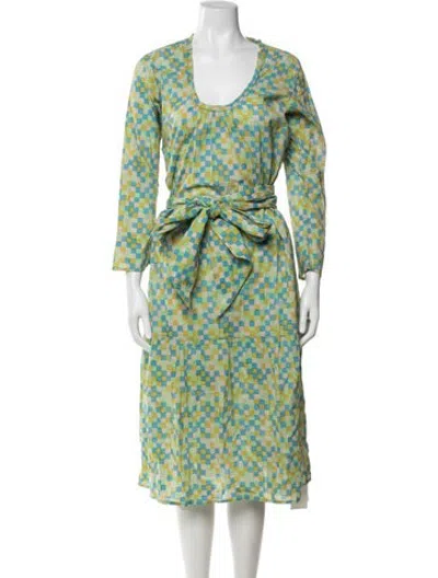 Pre-owned Matta Plaid Print Midi Length Dress In Blue