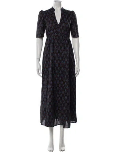 Pre-owned Matta Printed Long Dress In Black