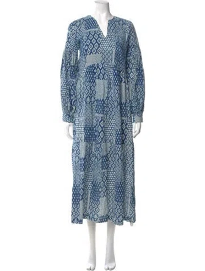 Pre-owned Matta Printed Long Dress In Blue