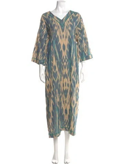 Pre-owned Matta Printed Long Dress In Blue