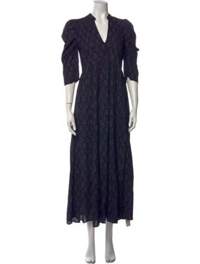 Pre-owned Matta Printed Long Dress In Blue