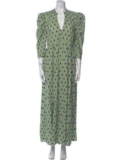 Pre-owned Matta Printed Long Dress In Green