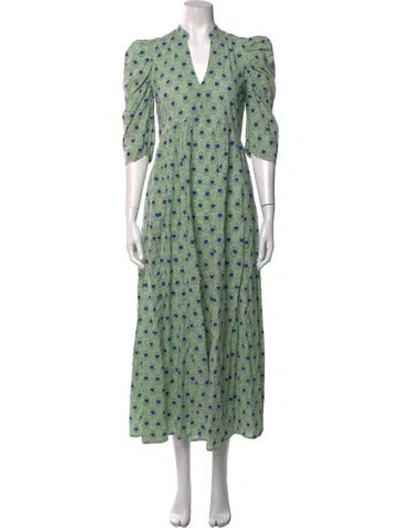 Pre-owned Matta Printed Long Dress In Green
