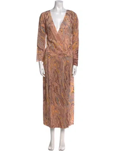 Pre-owned Matta Printed Long Dress In Neutral