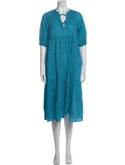 Pre-owned Matta Printed Midi Length Dress In Blue