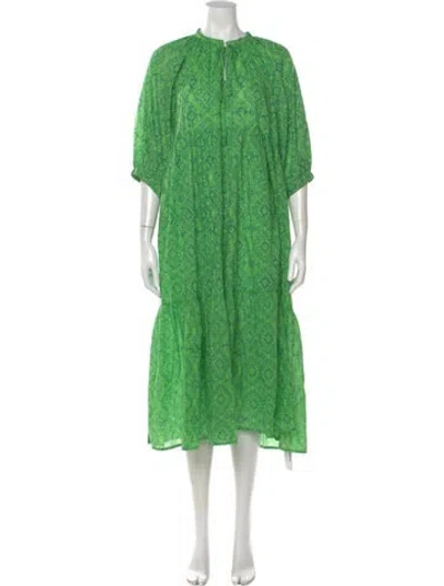 Pre-owned Matta Printed Midi Length Dress In Green