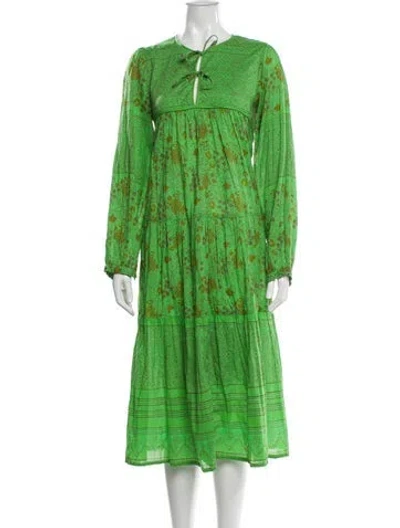 Pre-owned Matta Printed Midi Length Dress In Green