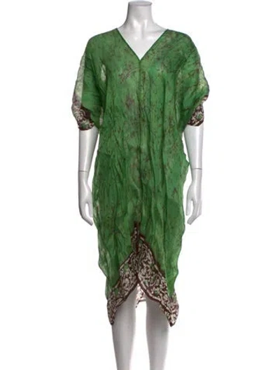 Pre-owned Matta Printed Midi Length Dress In Green
